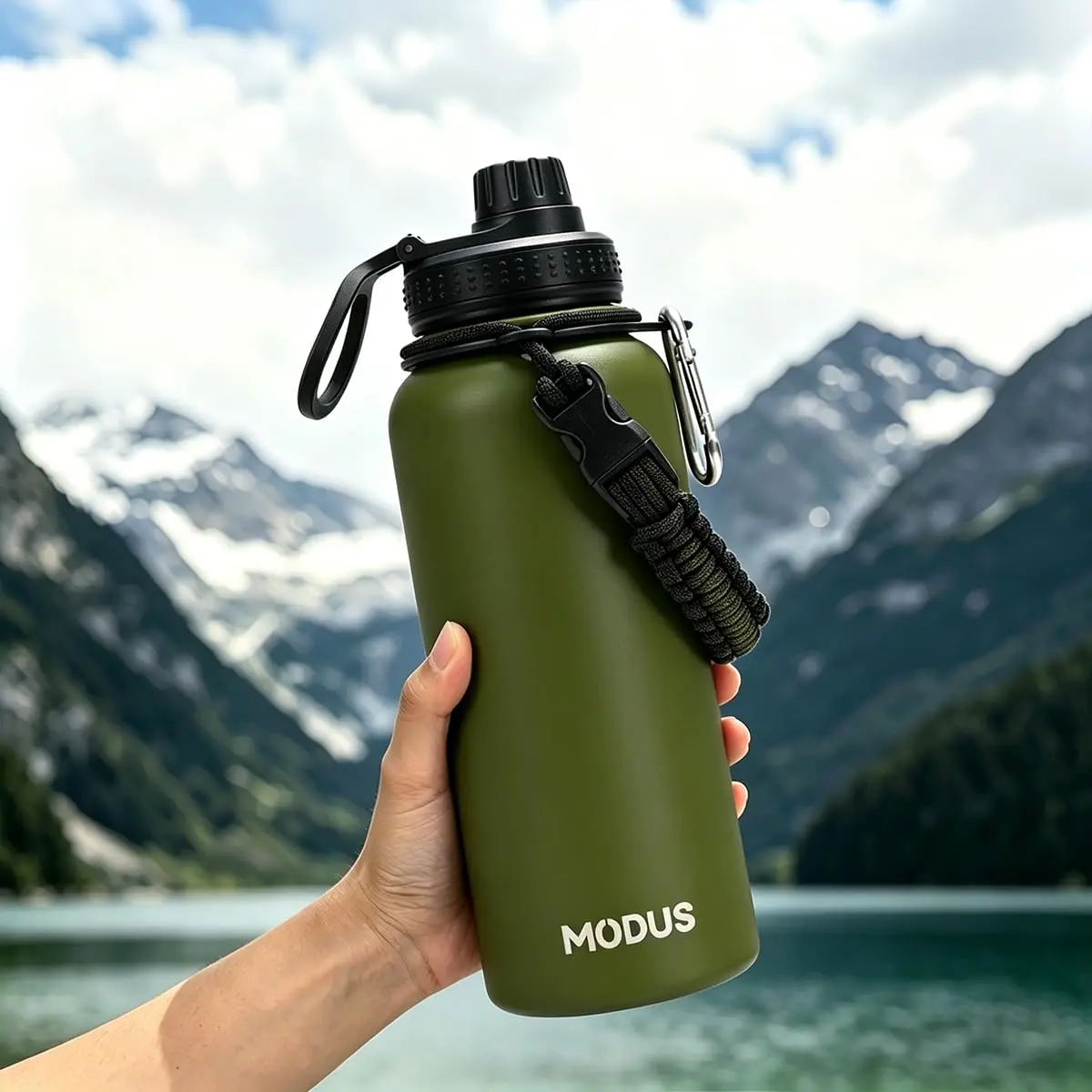 Garrafa Térmica 950ml – 24h Gelada, Alça Paracord | Tampa Antivazamento, sem BPA (Verde)