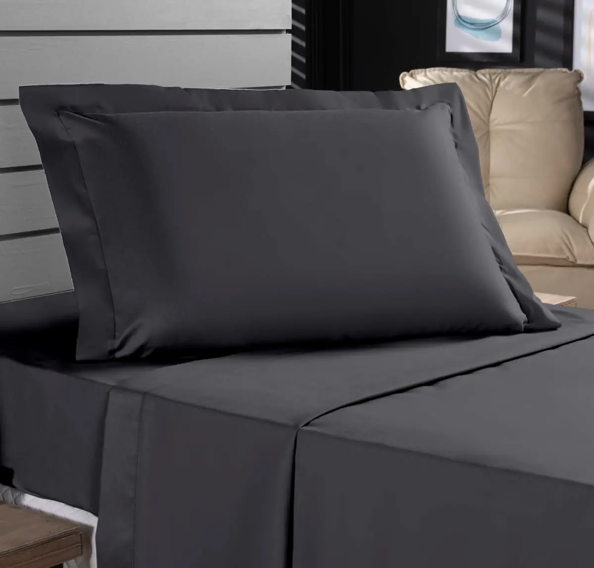 Jogo de Cama Solteiro 400 Fios Percal 03 Peças Com Lençol de Cima e Aba Americana, Antiácaro, Anti-pilling com Toque Macio (Chumbo, Solteiro)