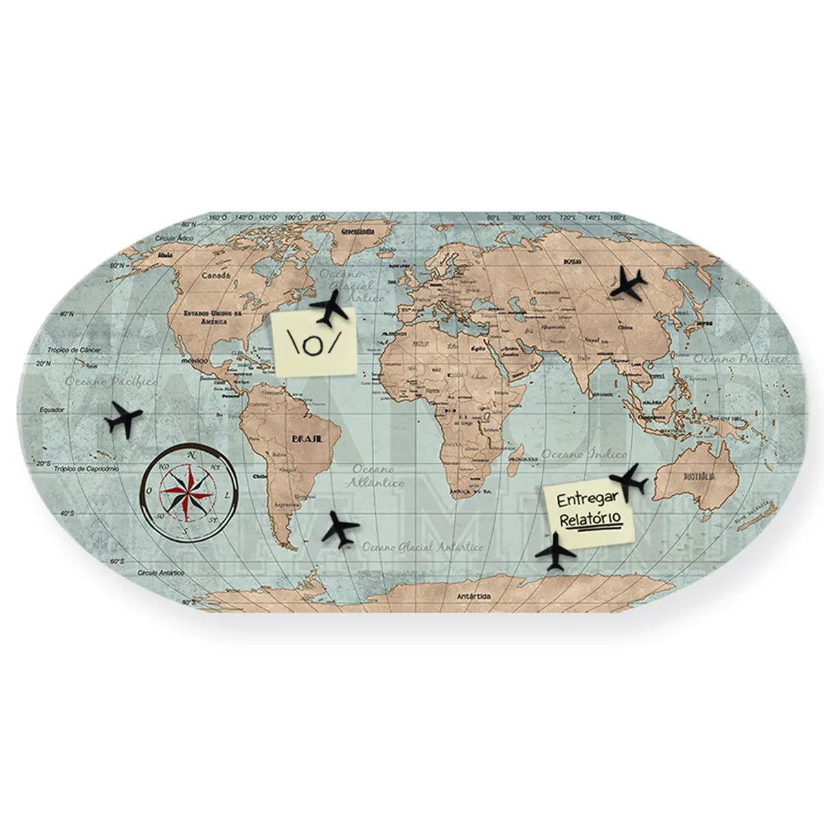 Painel Magnético Mapa-Múndi Quadro em Aço para Fotos, 43x85 cm, Geguton | Organizar fotos recados e lembranças, Decorar uma parede vazia e planejar novas viagens acompanha 6 ímãs, quadro presente
