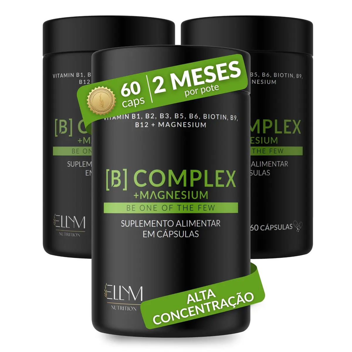 Complexo B Magnesio B12 Metilcobalamina Metilfolato 180Caps ELLYM NUTRITION | 6 meses Biotina B1 B2 B3 B5 B6 alto teor metabolismo energetico sistema nervoso muscular imune redução cansaço fadiga DNA