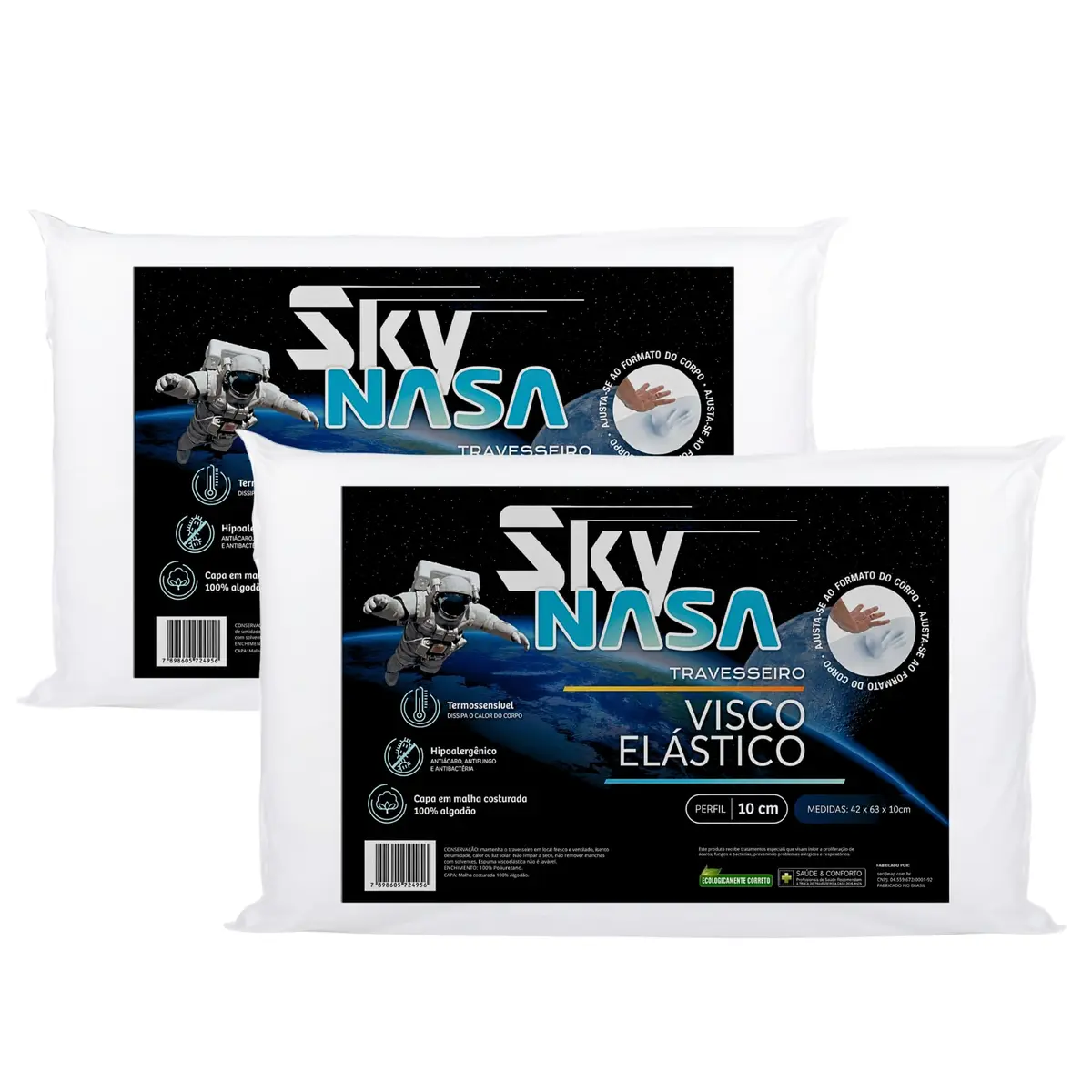 Z Pass Sleep Kit 2 peças Travesseiro Nasa Sky Viscoelástico Altura 10cm Visco D40 Premium Capa 100% algodão para fronhas 50x70cm - Branco