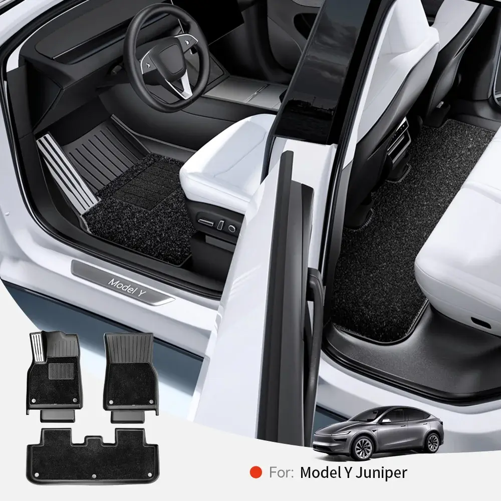 Tapetes de Carro TPE YZ para Tesla Model Y Juniper 2025-2026 com Pedais de Metal e Tapete de Porta-Malas, Conjunto Impermeável Antiderrapante para Quatro Estações