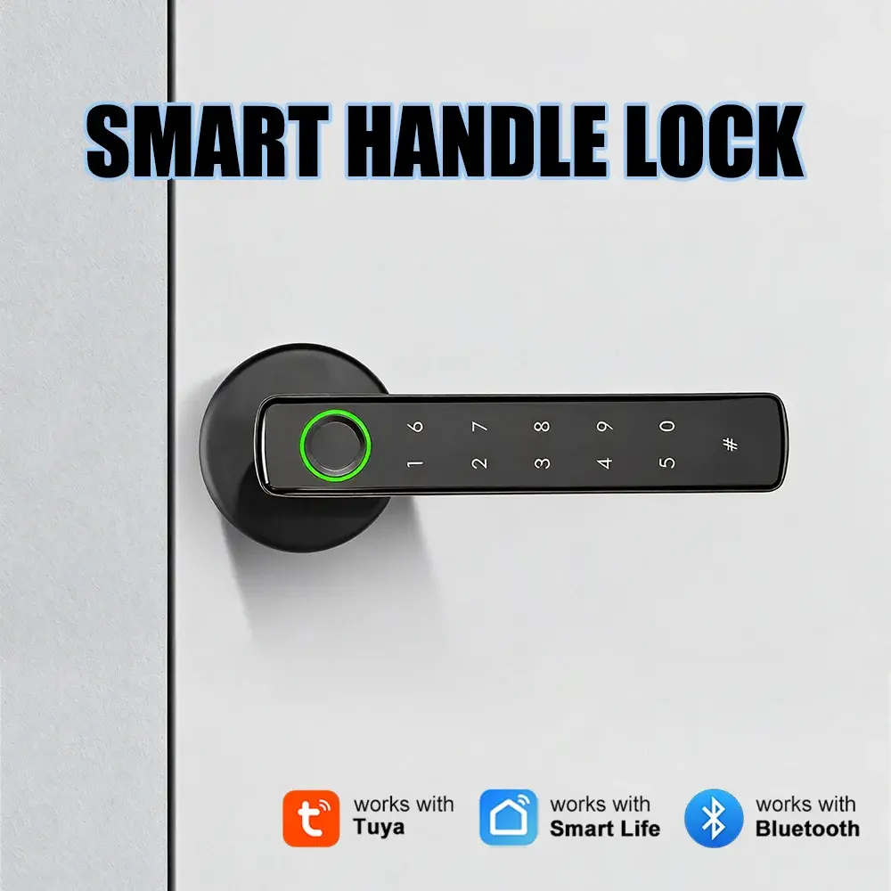 Fechadura Inteligente Tuya com Bluetooth e Reconhecimento de Impressão Digital, Controle Smart Life, Proteção de Segurança, Sistema de Casa Inteligente