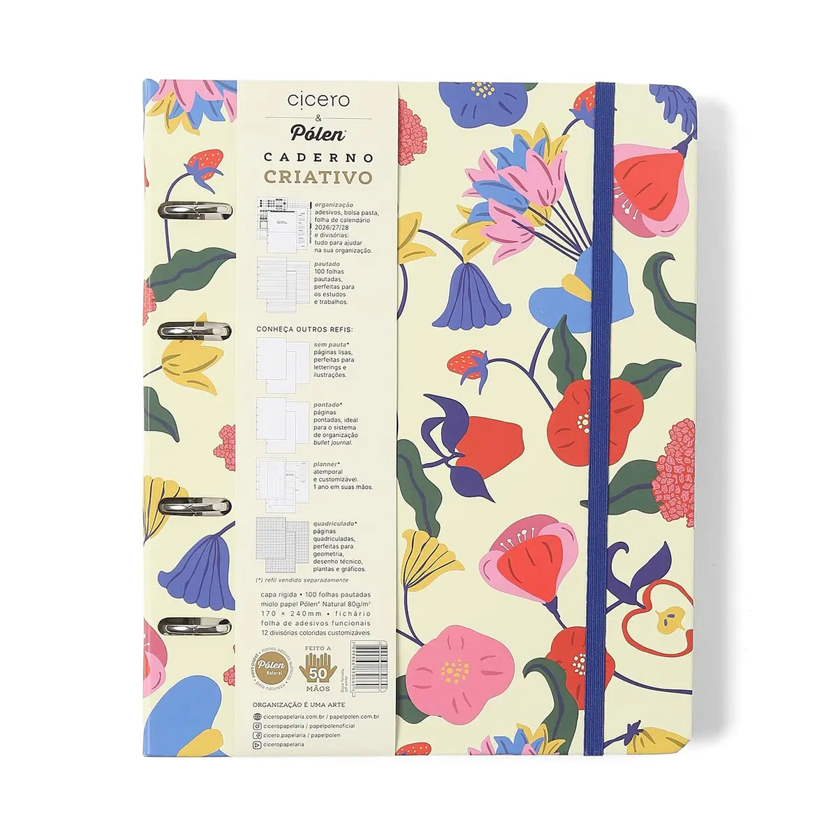 Cicero Caderno Criativo Argolado Doce Florada Pautado 17x24 Off White - 1