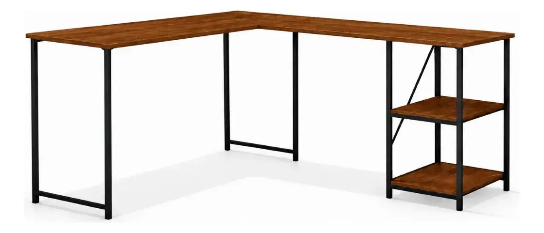 Mesa Escrivaninha Estilo Industrial Em L Com Prateleiras Klm Store thumbnail 3