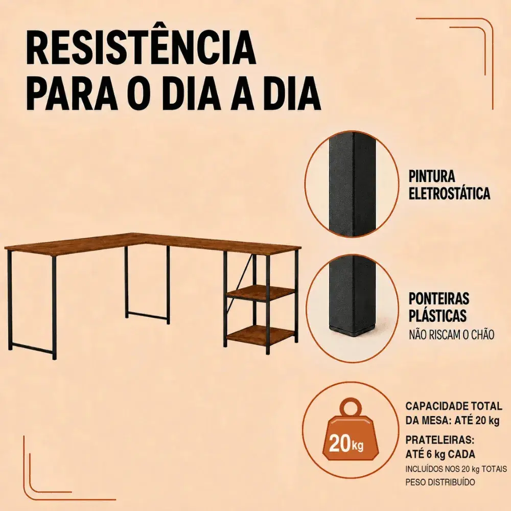 Mesa Escrivaninha Estilo Industrial Em L Com Prateleiras Klm Store thumbnail 5