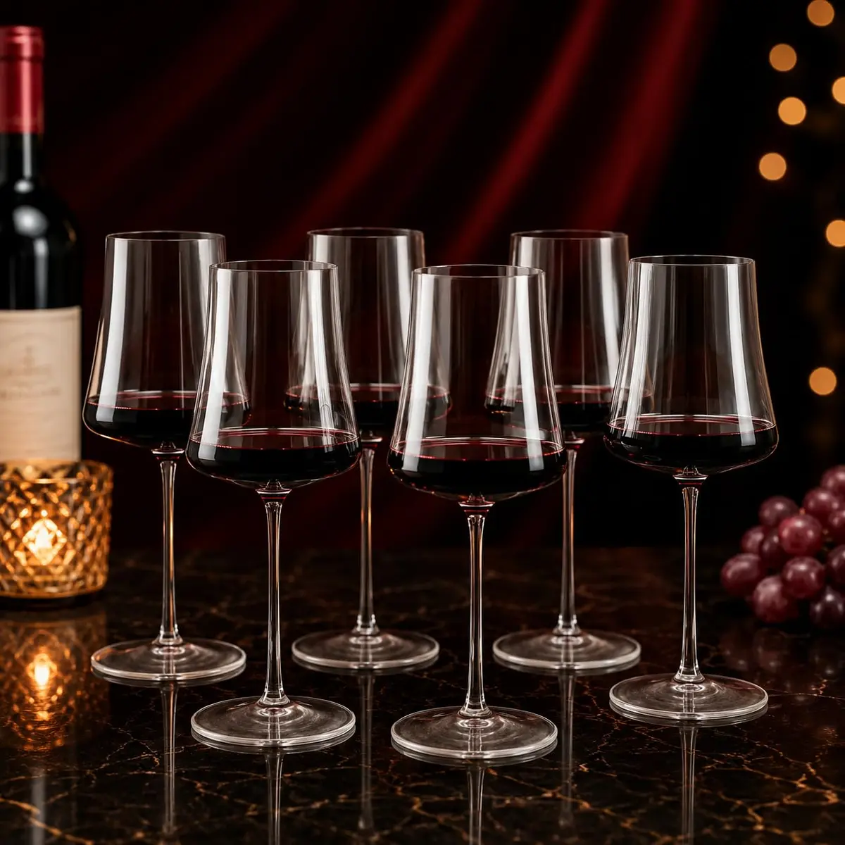 Jogo com 6 Taças para Vinho Tinto em Cristal Ecológico Premium | Bojo Amplo para Melhor Degustação | Alta Transparência e Brilho | Ideal para Jantares e Presentes