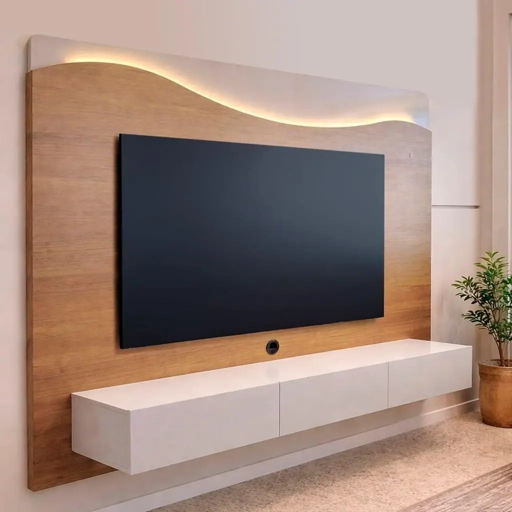 Painel Orgânico para TV até 75 Polegadas com LED MDF 200CMX168CM LED Orgânico Lumiere Cinamomo/Off White