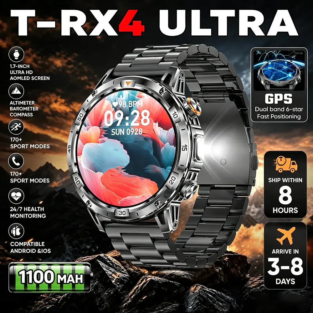 Novo Relógio Inteligente T-RX4 Ultra para Esportes ao Ar Livre, Tela Amoled, GPS, Bússola, Altímetro, Barômetro, à Prova d'Água, para Homens e Mulheres Ht22