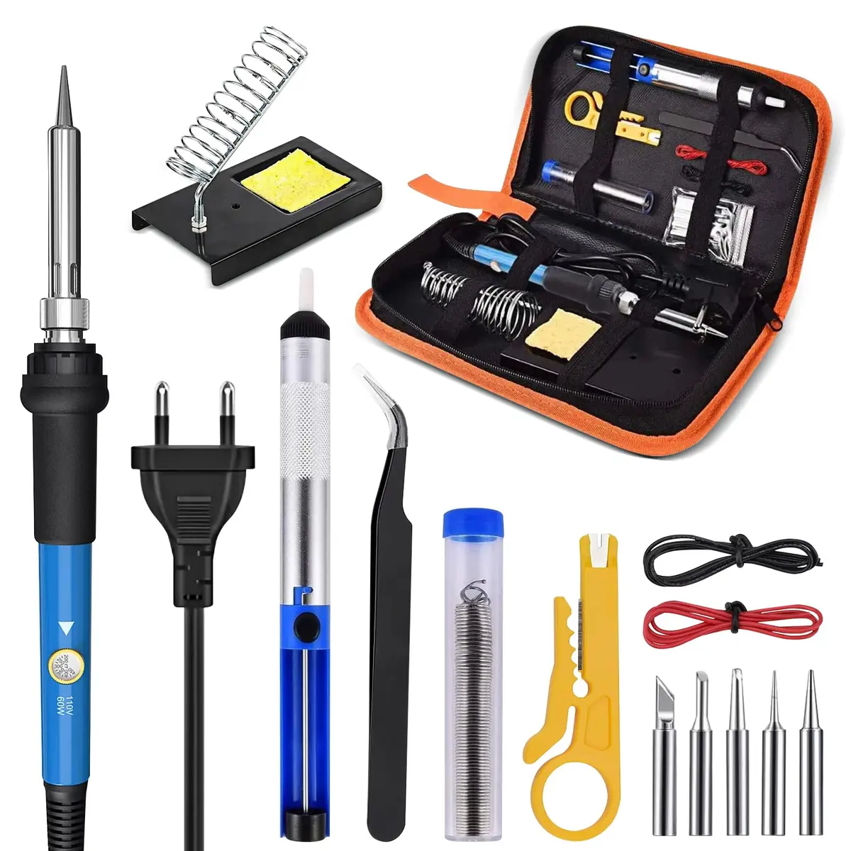 Ferro de Solda, Estação de Solda, Ferro de Solda 220v Kit de Eletrônicos, Ferramenta de Soldagem de Temperatura Ajustável de 60w, 5 Pontas de Solda, Bomba de Dessolda Sugador de Solda - 1