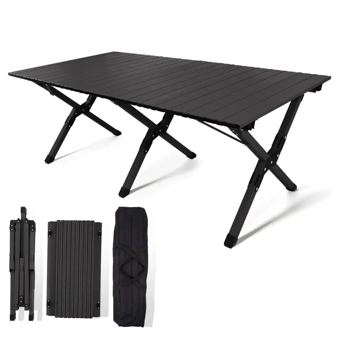 JOYFOX Mesa Dobrável Camping Aço Portátil com Bolsa para Praia | Mesa leve e resistente, montagem rápida, tampo impermeável, pés antiderrapantes para camping, piquenique e churrasco.
