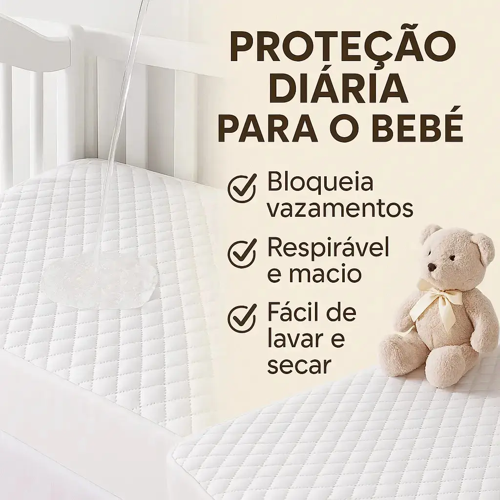 Protetor De Colchão Impermeável Berço Americano Quadriculado Branco thumbnail 3