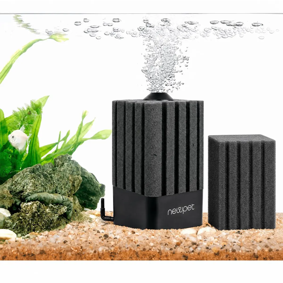 Esponja Filtro Aquário Quadrado com Esferas Filtragem Aeração Bomba Ar Aquario Silenciosa para Reprodução de Alevinos, Betta, Camarões e Peixes (para Aquários de Até 5–91L)
