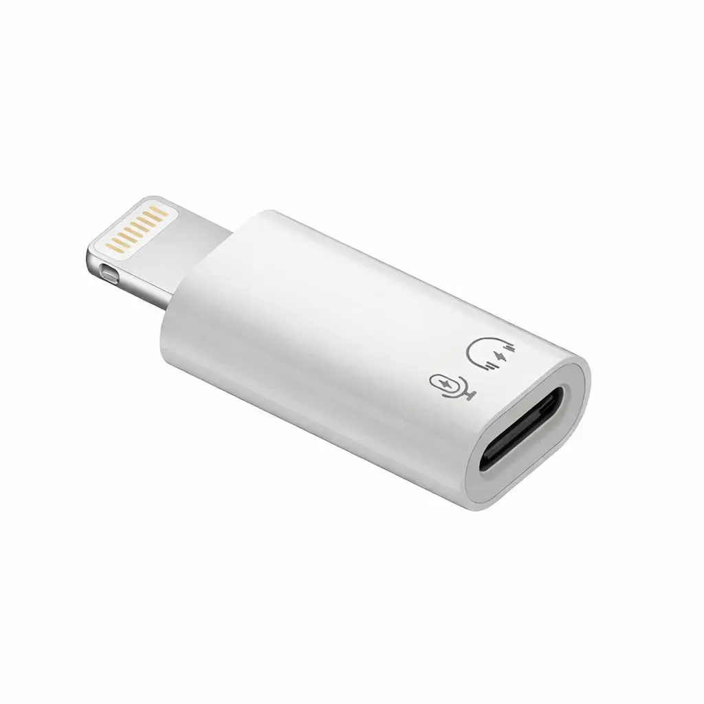 Adaptador compatível com o padrão Lightning macho para Type-C fêmea – Carregamento, Dados, Áudio e Microfone