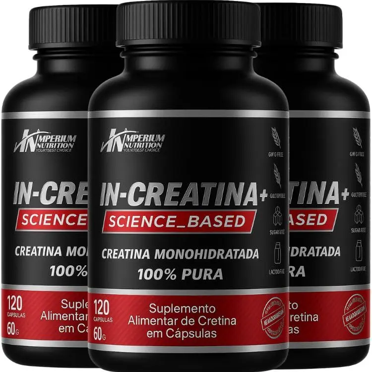 COMBO CREATINA 360 CÁPSULAS MONOHIDRATADA 100% PURA - IN-CREATINA+ EM CÁPSULAS DA IMPERIUM NUTRITION PARA HOMENS E MULHERES