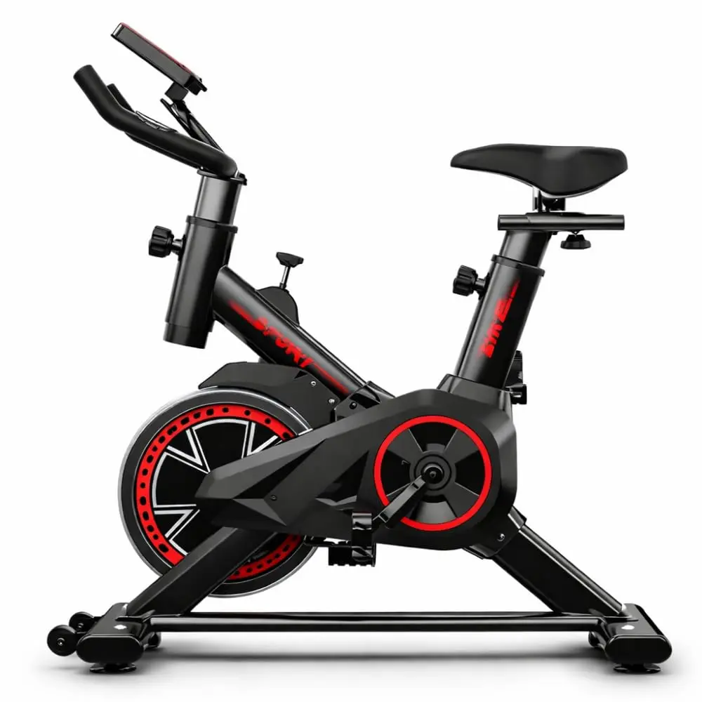 Bicicleta Ergométrica Spinning Compacta, Preta e Vermelha | Ajustável, Silenciosa, até 90kg, 6kg de inércia, para Treino em Casa