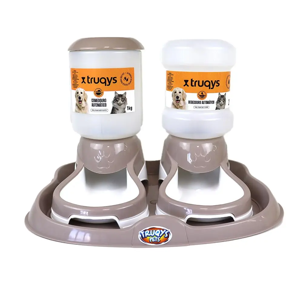 Truqys Pet Kit Bandeja Design Comedouro e Bebedouro Automático Nude