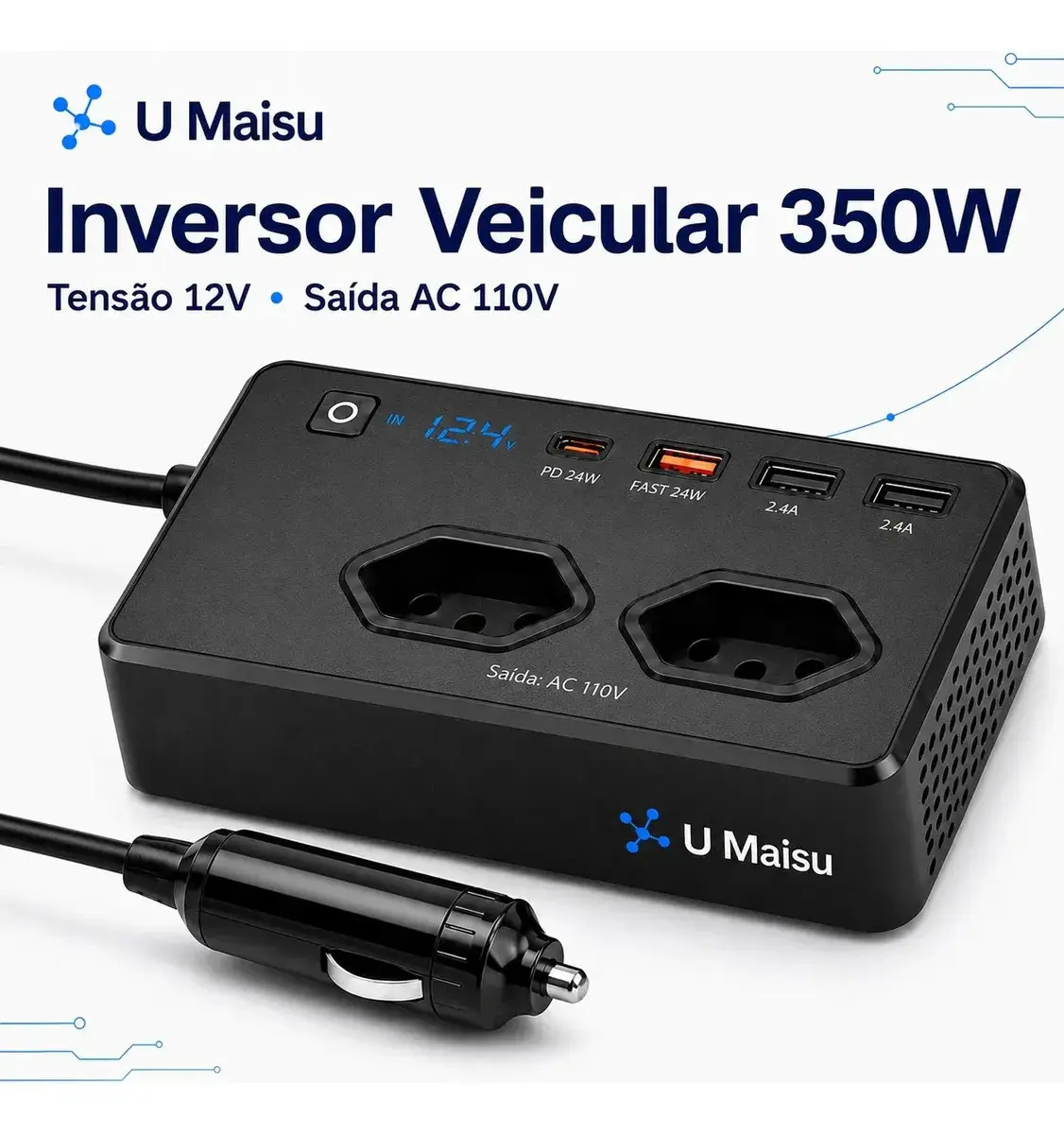 Inversor De Tensão Veicular 12v Para E 300w Automotivo Com Usb E Tomada Para Carro Starlink - 1