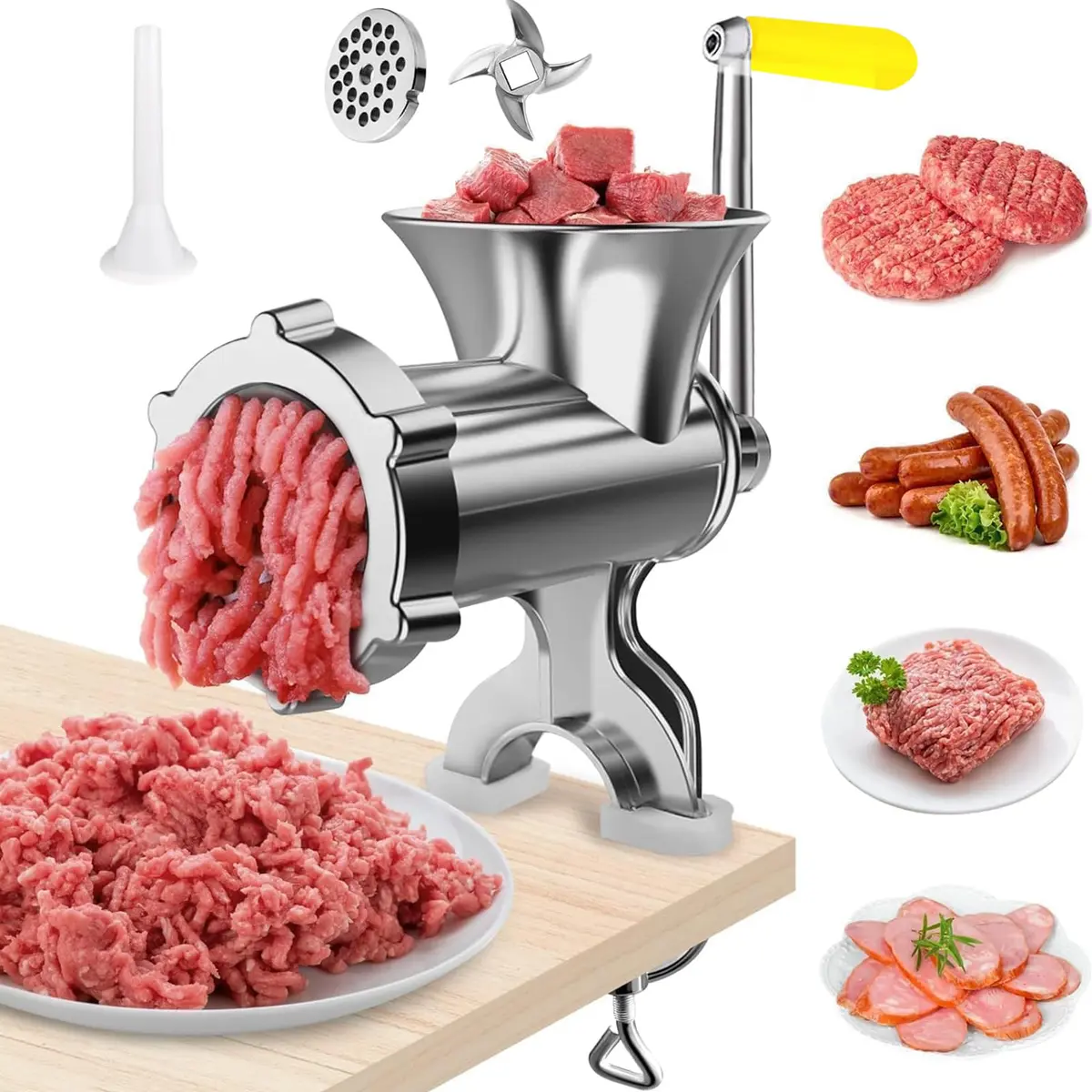 EKROTOK Moedor de Carne Manual Aço inoxidável, Moedor de Carne de Mesa e Máquina de Fazer Linguiça para Hambúrgueres Caseiros, Embutidor de Linguiça