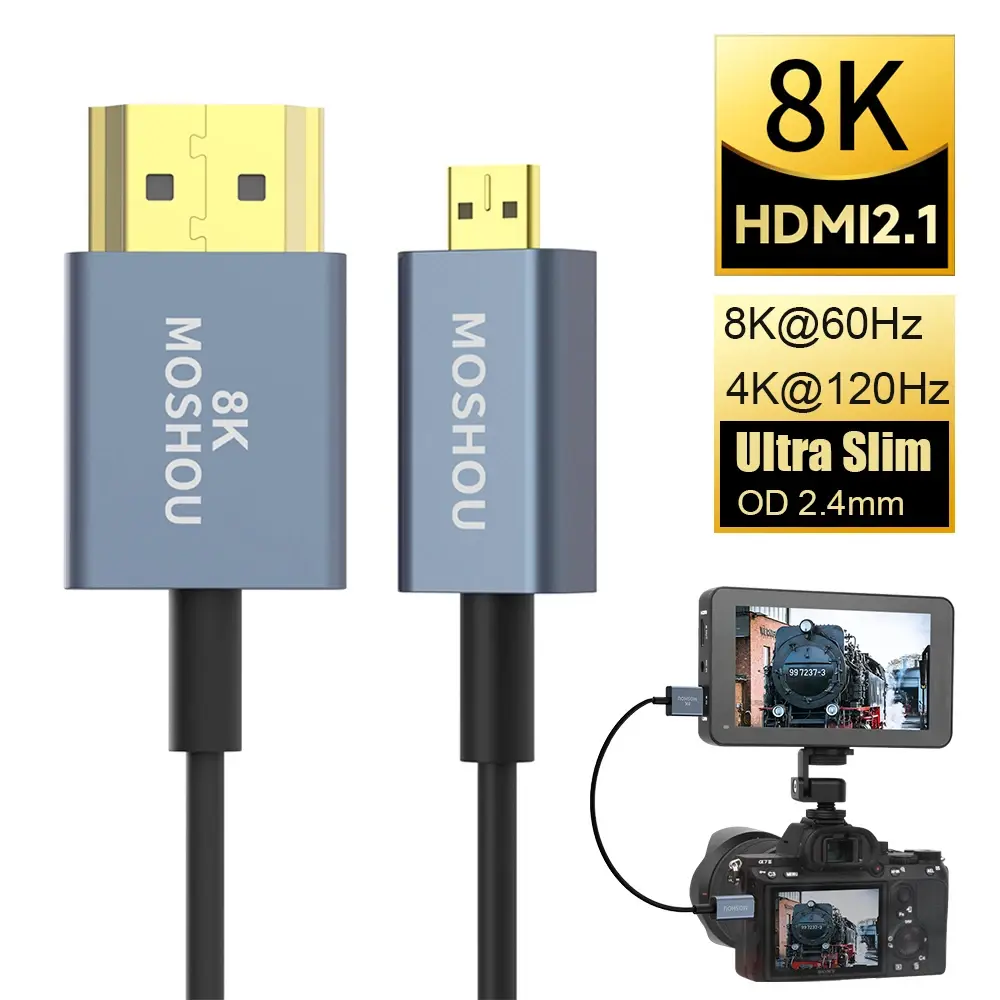 MOSHOU-Ultra Fina Flexível Micro HDMI para HDMI, 8K @ 60Hz, 4K @ 120Hz para Gimbal, GoPro Hero 7, Estabilizador de Câmera, Laptop, 2.1 - 1