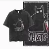[R$33 Moedas ] Camiseta Divertida em algodão lavado, gráfico exclusivo gato unisex  - 1
