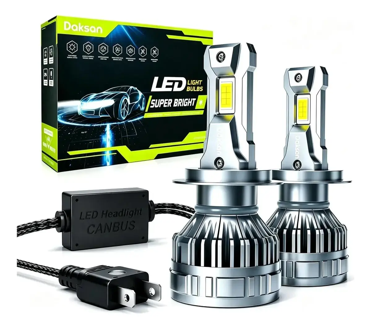 Kit Ultra Lâmpada LED Daskan Farol H7 H11 HB3/9005 HB4/9006 36000LM 6500K Branco Frio, 2 Lâmpadas 100W Super Brilho, IP68, 12-24V (H11) - 1