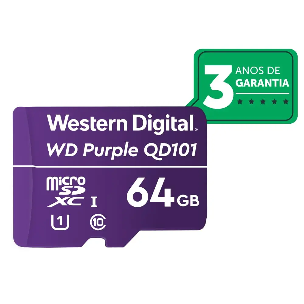 Cartão de Memória microSD 64GB WD Purple Intelbras, gravação contínua 24h, monitoramento de vida útil, garantia de 3 anos - 1