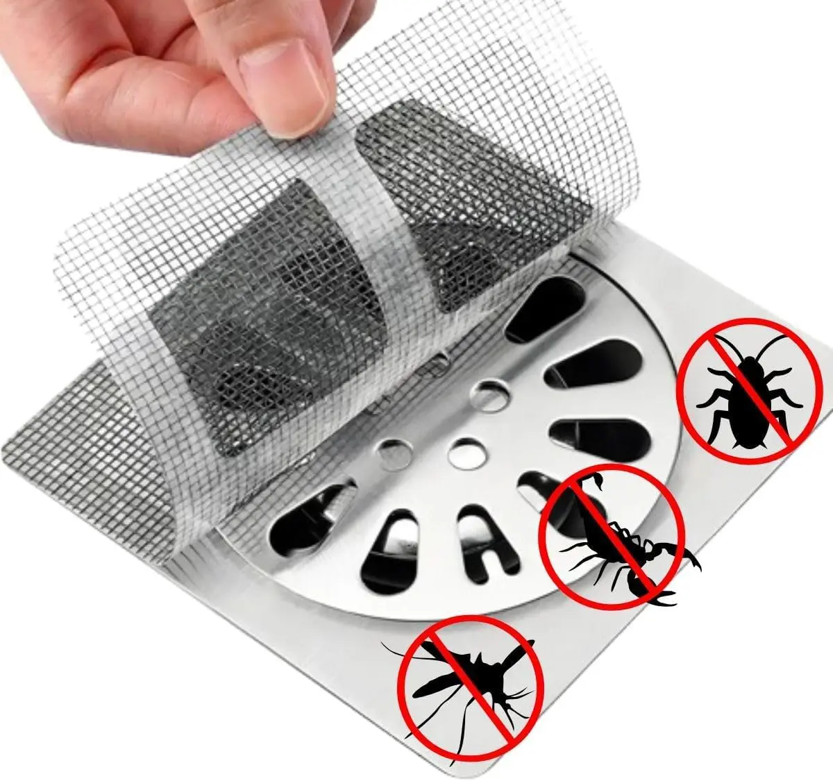 Kit 50 Protetor de Ralo Adesivo 50 Unidades Tela Descartável Anti Inseto 10x10cm para Banheiro Cozinha Quintal Coletor de Cabelo