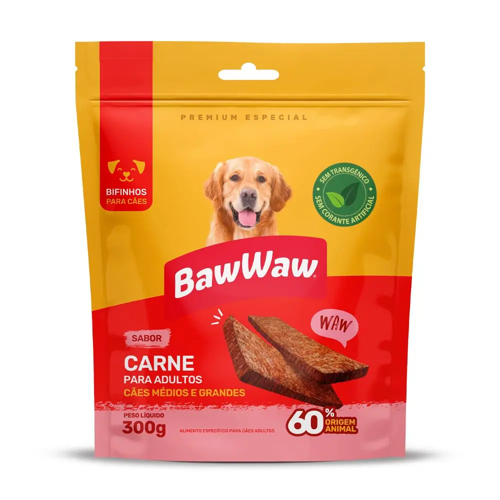 Bifinho Baw Waw para cães sabor Carne 300g - 1