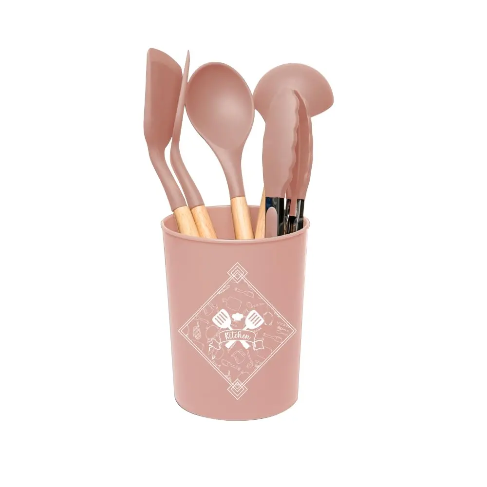 WOLFF - Conjunto 5 Utensílios para Cozinha de Silicone com Suporte Nude
