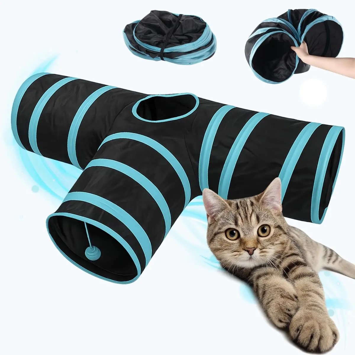 Brinquedo para Gato Túnel para gatos Dobrável Com Bolinha em T (AZUL)