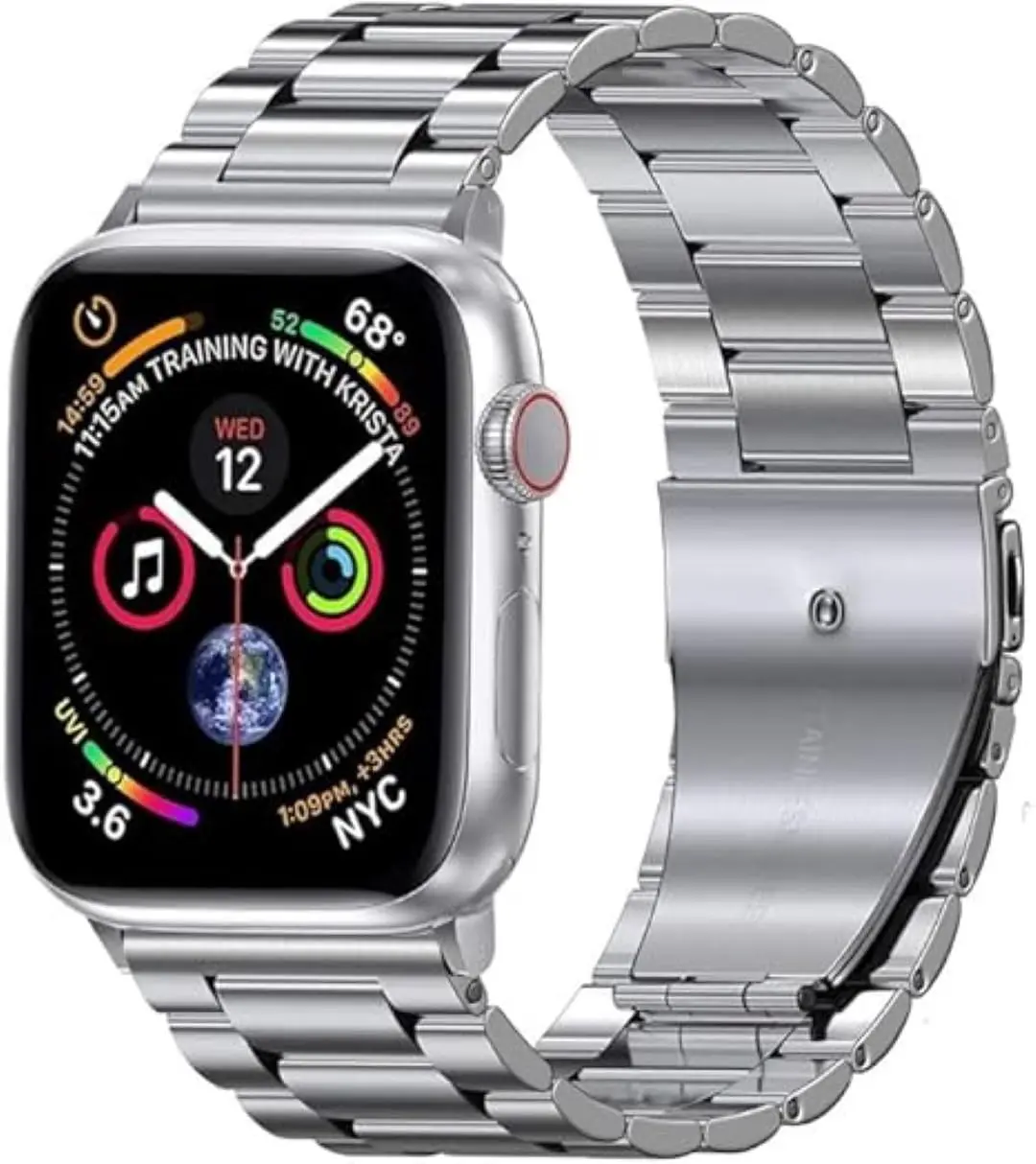 Bracelete Elos Prata compatível com Apple Watch 38mm 40mm 41mm 42mm 44mm 45mm, pulseira de aço inoxidável para iWatch Series SE / 7/6/5/4/3/2/1- (C7COMPANY) (38/40 / 41)