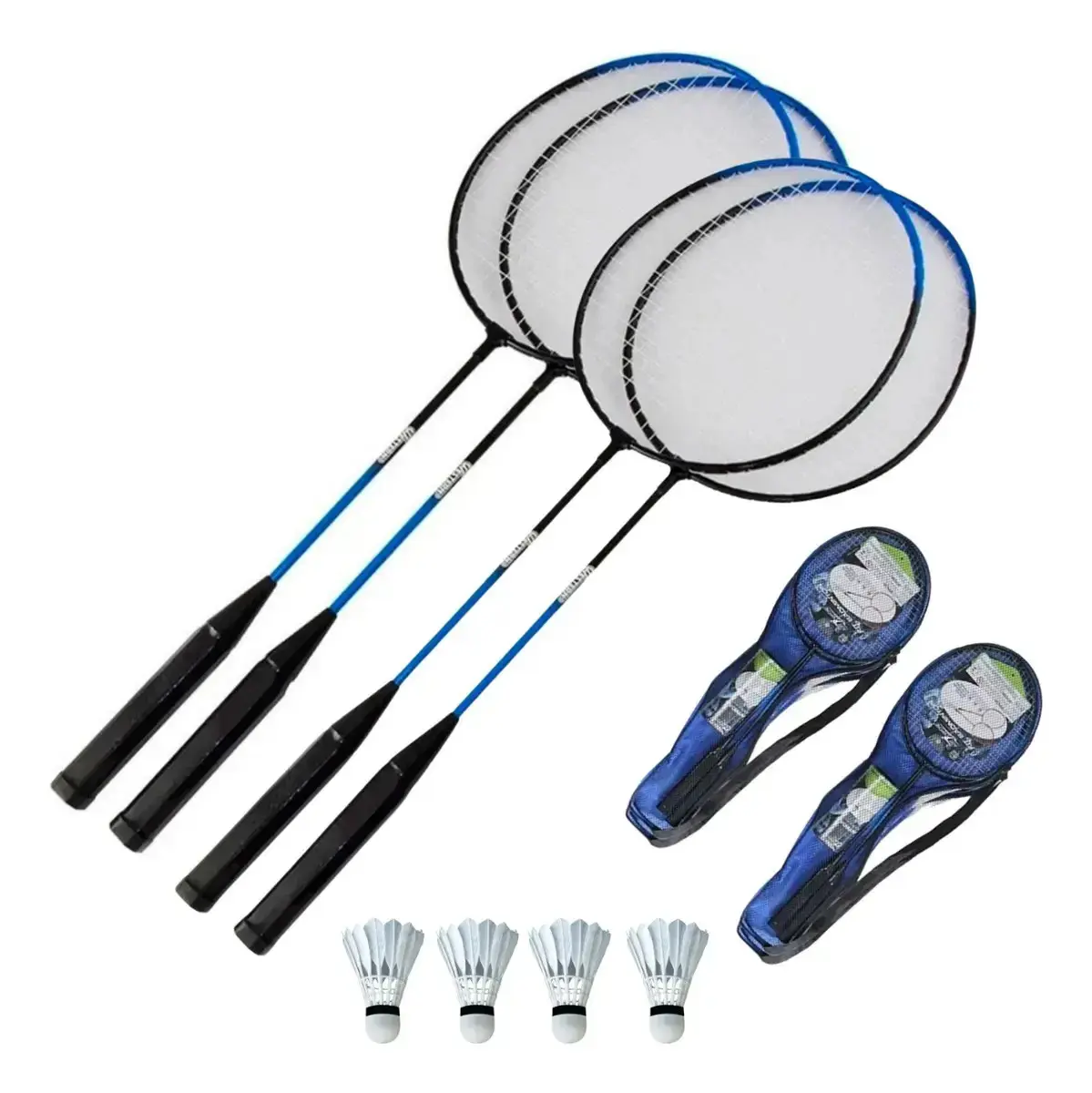 Kit Badminton Completo 4 Raquetes 4 Petecas Bolsas Lazer