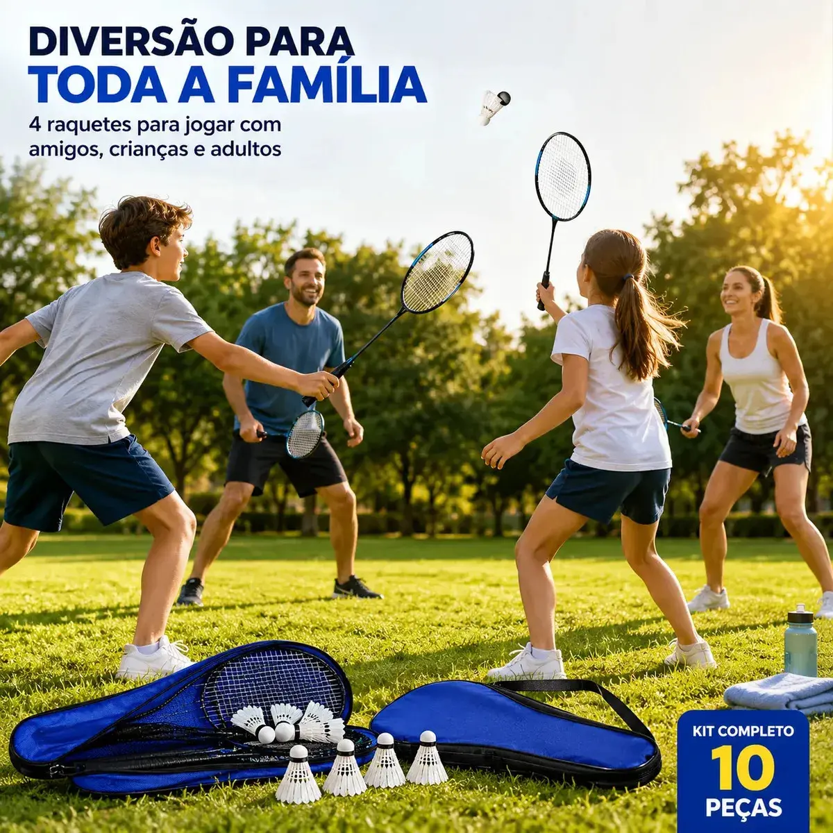 Kit Badminton Completo 4 Raquetes 4 Petecas Bolsas Lazer thumbnail 6