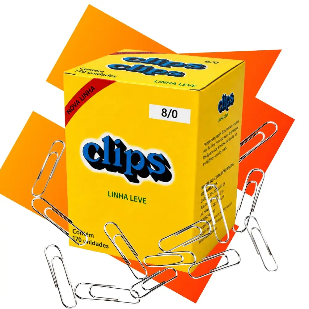 Caixa Clips 8/0 170 clipes Grande Aço Metálico Galvanizado Prendedor Papel | Documentos Escritório Gráfica Escola Organização
