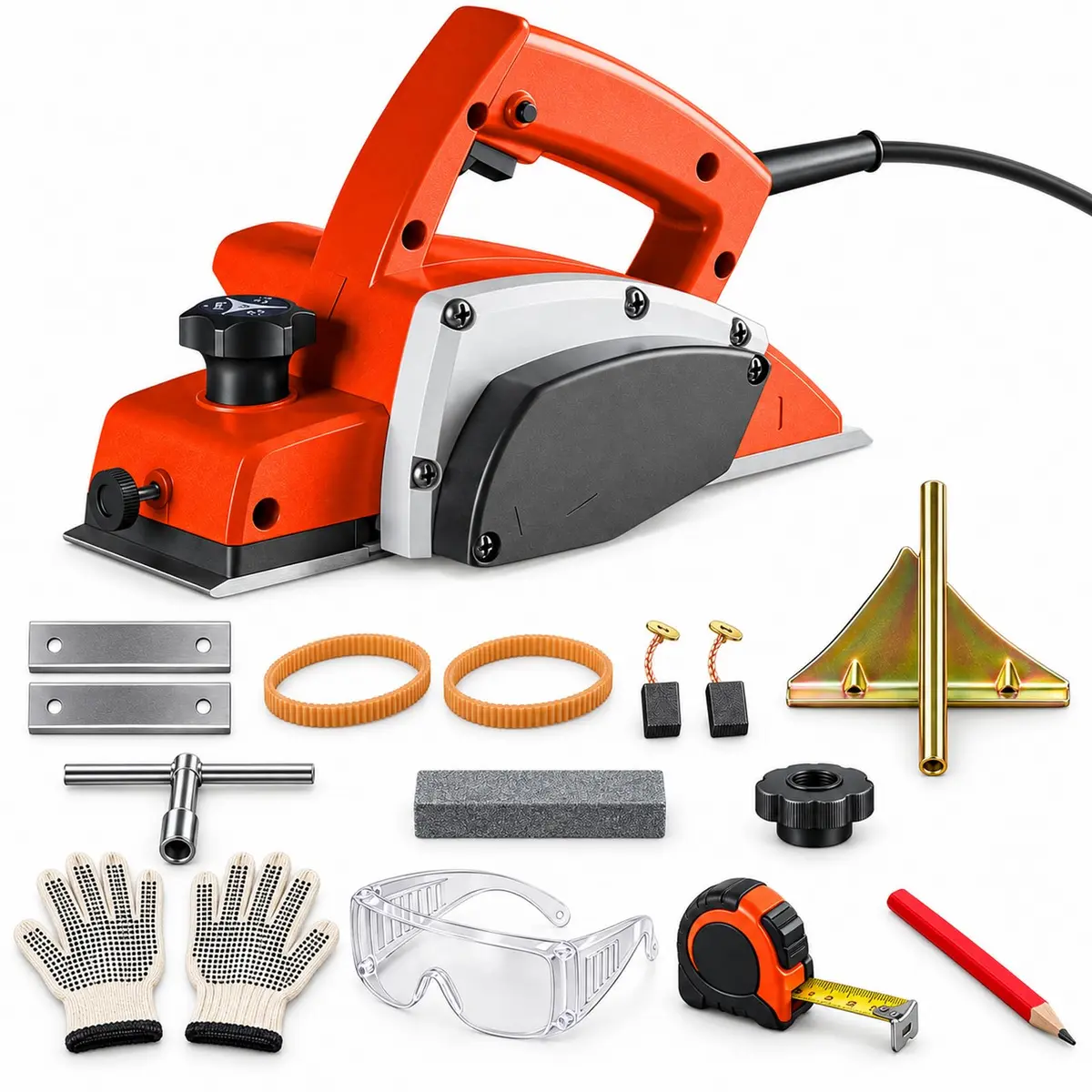 Plaina Elétrica Profissional 700W 220V, Plaina Manual para Madeira com Lâmina Dupla 82mm, Profundidade Ajustável 0–2mm, 12000 RPM, Guia Paralela e Saída para Coletor de Pó