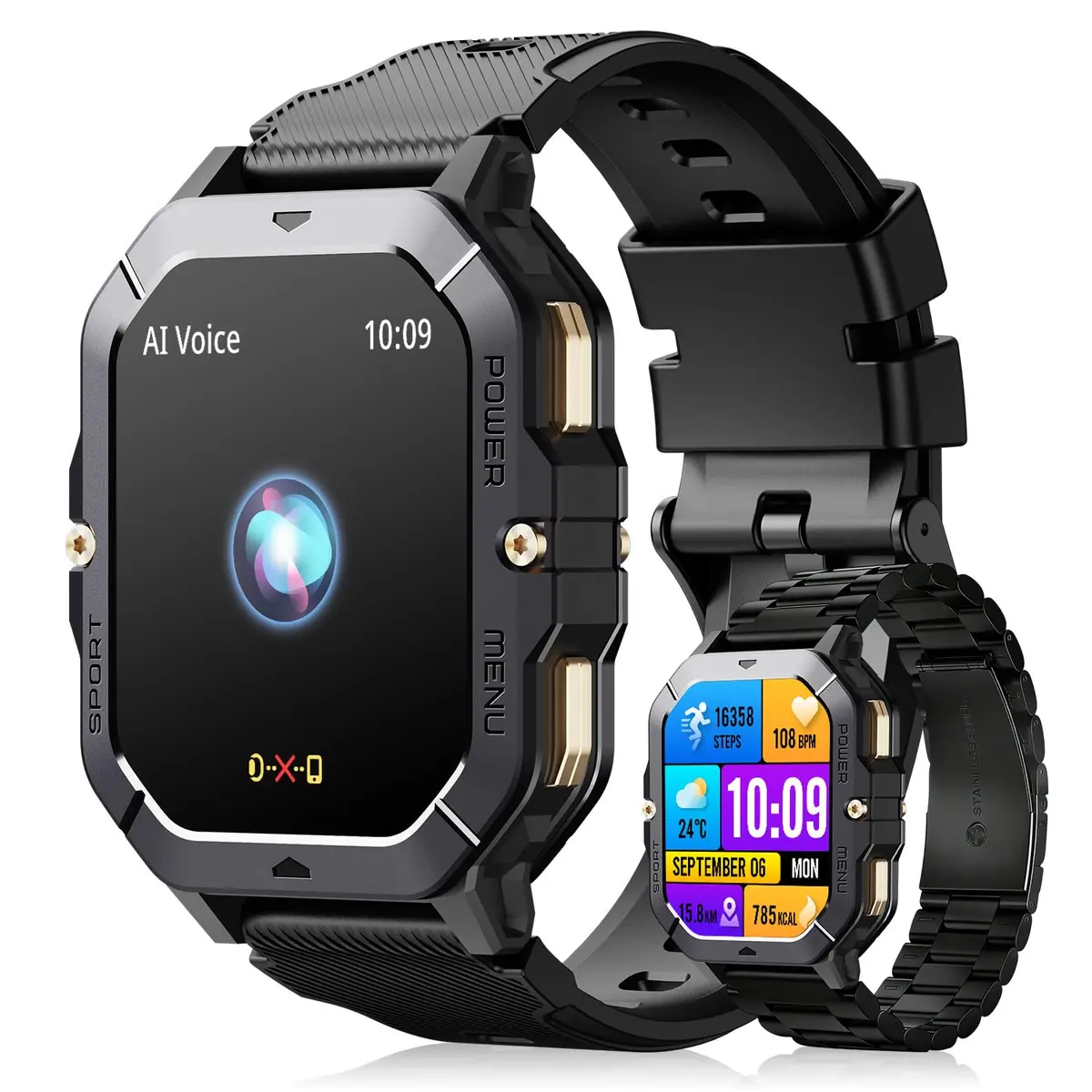 Smartwatch Masculino, Tela 2,02", 100 Modos Esportivos, Chamadas Bluetooth, Compatível Android/iOS, À Prova D'água IPX8