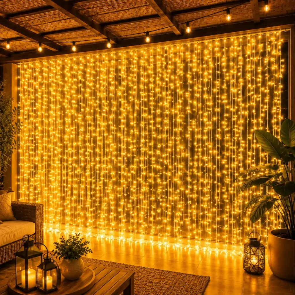 Cortina de LED Fada Cordão de Luz Janela Estrelas Guirlanda de Natal Alimentada por USB