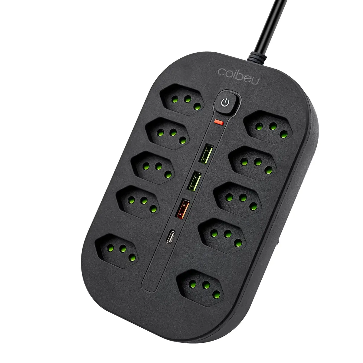 Extensao Eletrica, Extensão Tomada, Régua Tomada, Régua de Energia, 10 Tomadas, 3 Interfaces USB, 1 Porta USB Tipo-C, Cabo de Alimentação de 1,9 metros, Suporte a Tensão de 110-220V, Preto
