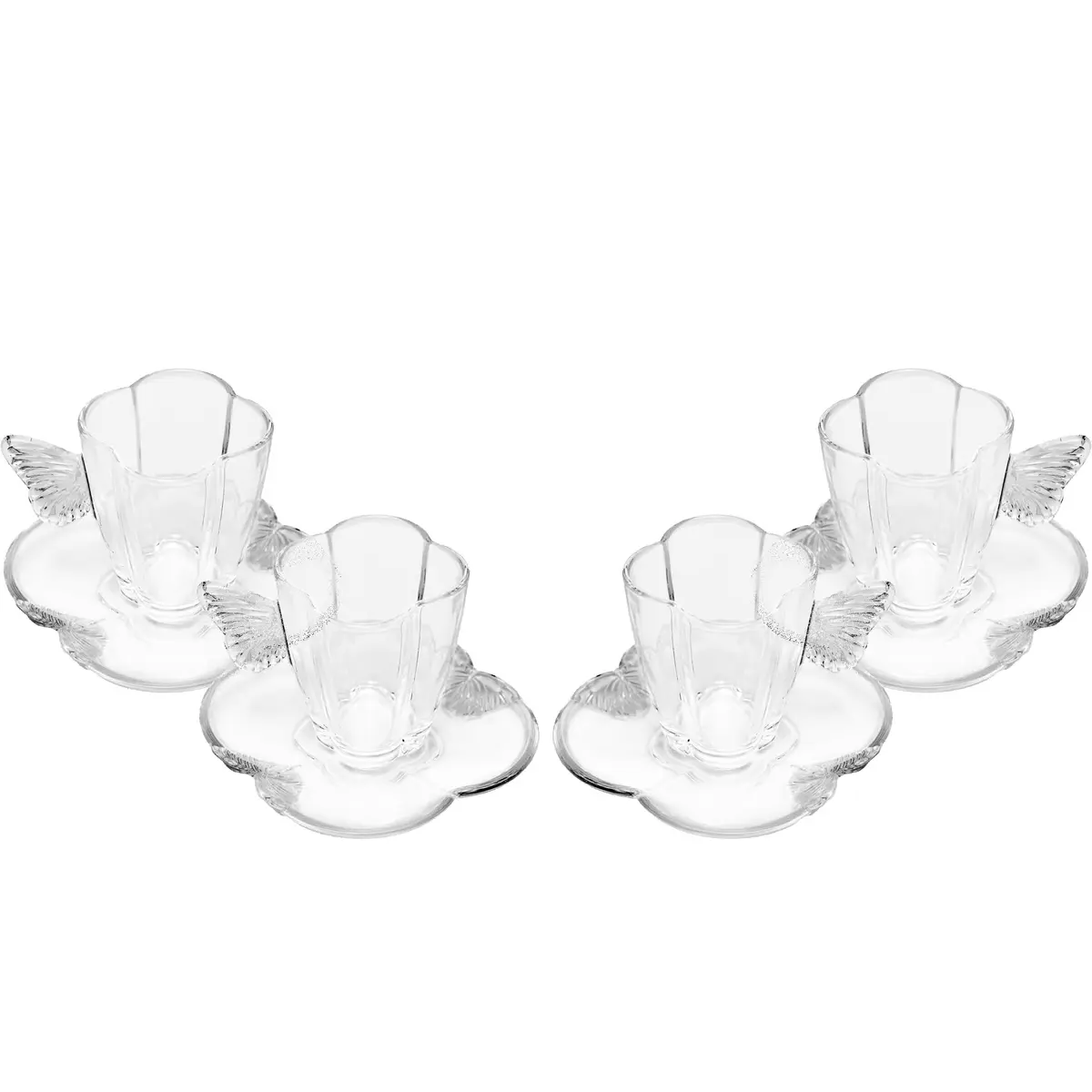 WOLFF - Conjunto 4 Xícaras de Chá com Pires Butterfly 180ml Cristal