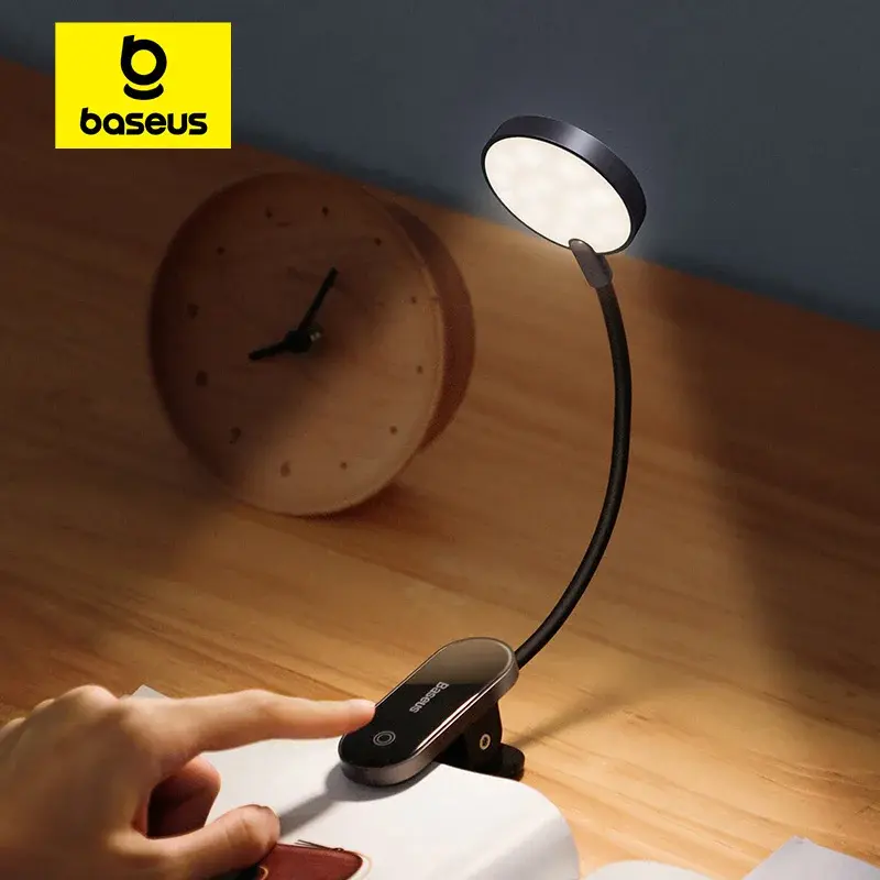 Baseus led clipe candeeiro de mesa stepless regulável sem fio lâmpada toque usb recarregável luz leitura led night light lâmpada do portátil