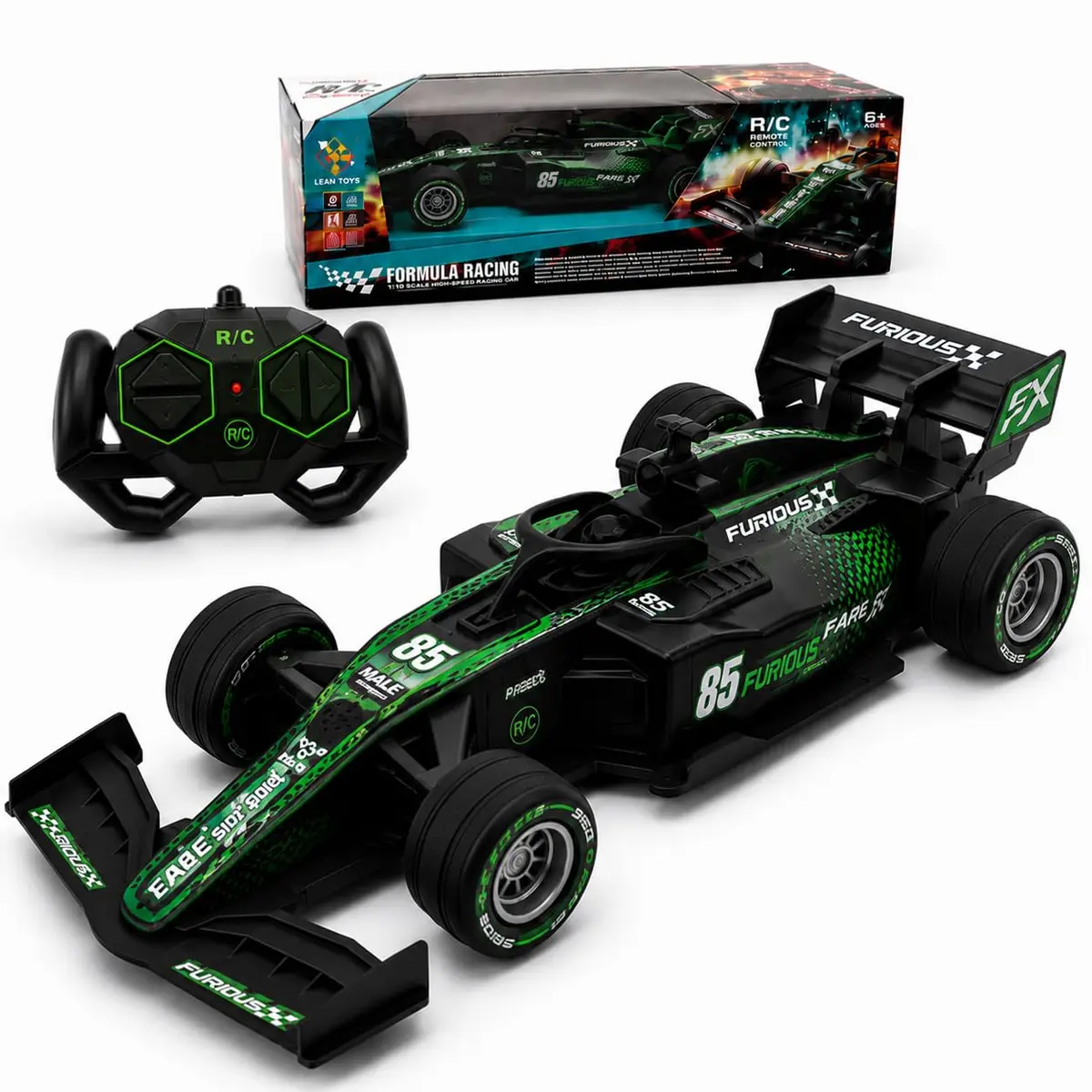 Carrinho Fórmula Racing Controle Remoto Recarregável com Efeito de Fumaça, Cabo USB para Recarga, Design Esportivo, Controle Sem Fio, Brinquedo F 1 (Verde)