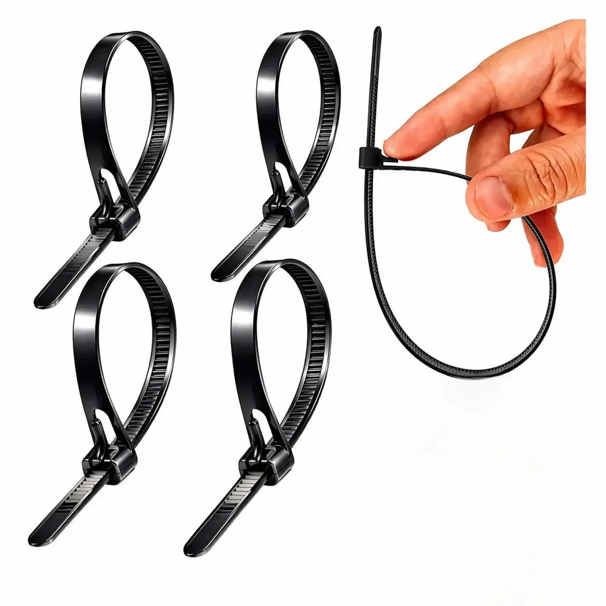 Kit 50 Abraçadeira de Nylon Reutilizavel Preta 20cm Enforca Gato Reutilizavel Resistente e Versatil