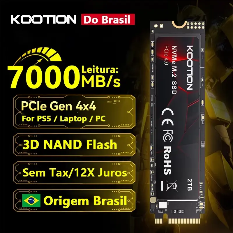 KOOTION SSD Nvme M2 1TB 2TB 4TB Gen4 NMVE Unidade de estado sólido PCIE 4.0X4 2280 Disco rígido interno M.2 SSD para PS5 Laptop Desktop - 1