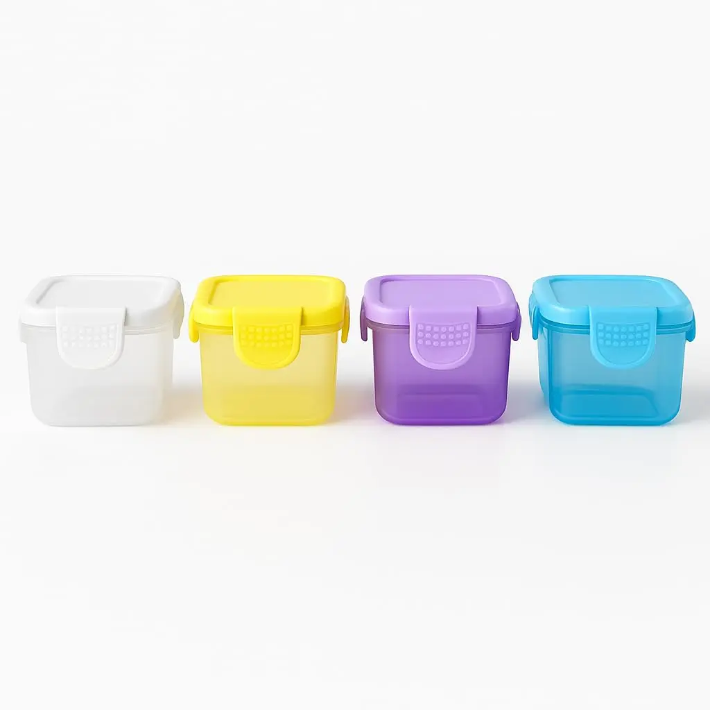 Kit 4 Potes Herméticos 55 ml para Lanche e Papinha Mini Potinhos BPA-Free com Tampa Antivazamento Freezer, Micro-ondas e Lava-Louças Para Bebês, Lancheira, Viagens e Organização
