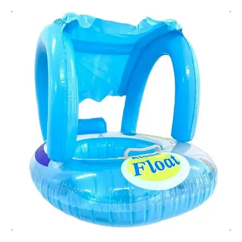 Boia Bebê Piscina com Assento e Encosto Azul 6 Meses a 3 Anos | Abertura para perninhas, apoio de mão, até 22kg. Ideal para piscina e banho seguro