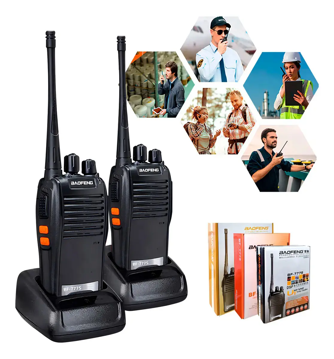 Kit 2 Radio Comuncador 16 Ch 12km Baofeng 777s Ht Cor Preto - 1