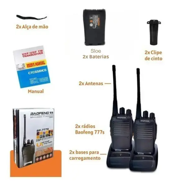 Kit 2 Radio Comuncador 16 Ch 12km Baofeng 777s Ht Cor Preto thumbnail 3