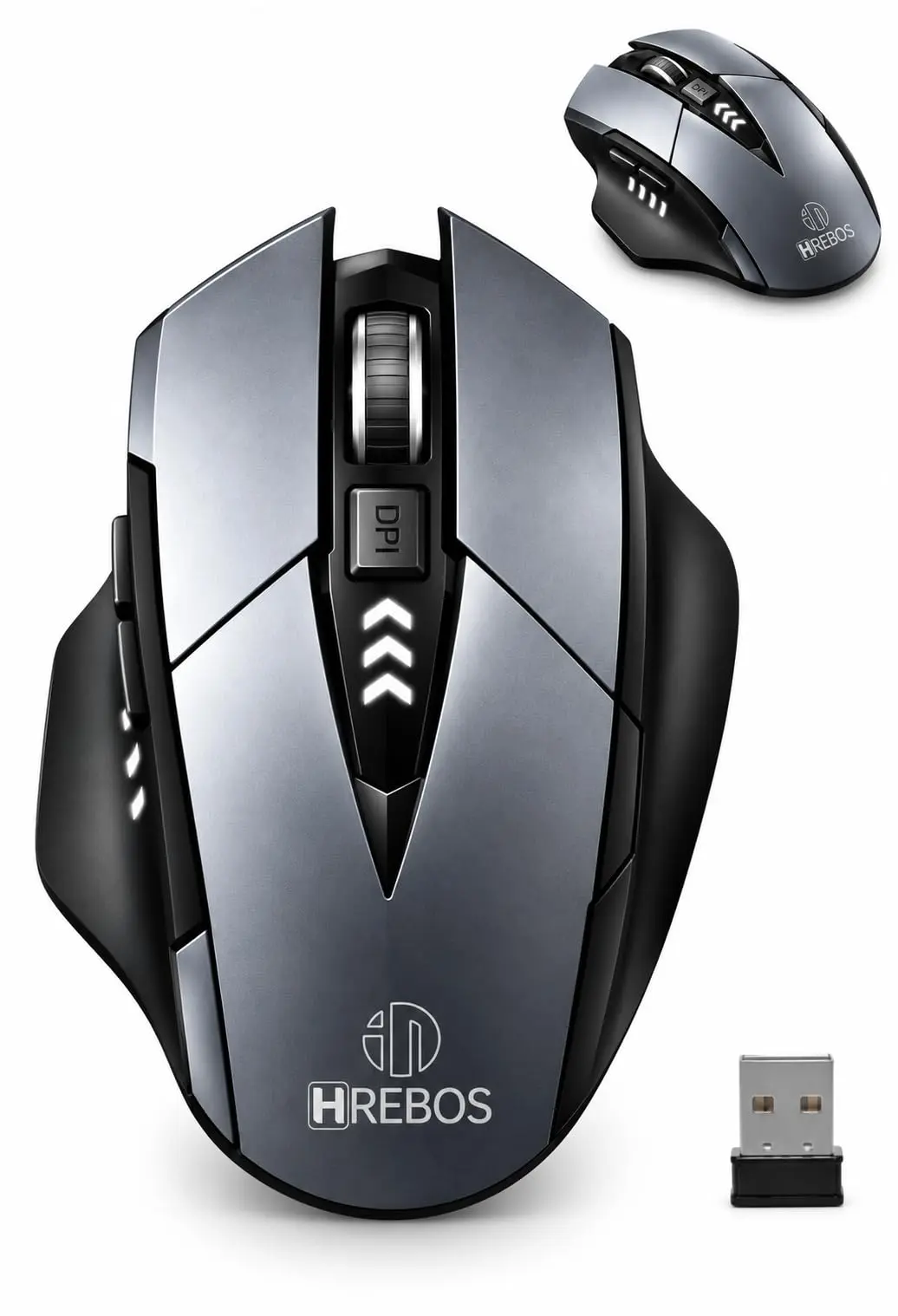 Mouse Gamer Sem Fio, Bluetooth, Com Receptor USB, 1600 DPI, 6 Botões, Design Ergonômico, Iluminação LED, Cor Preto, para PC, Notebook, Trabalho, Estudos e Jogos