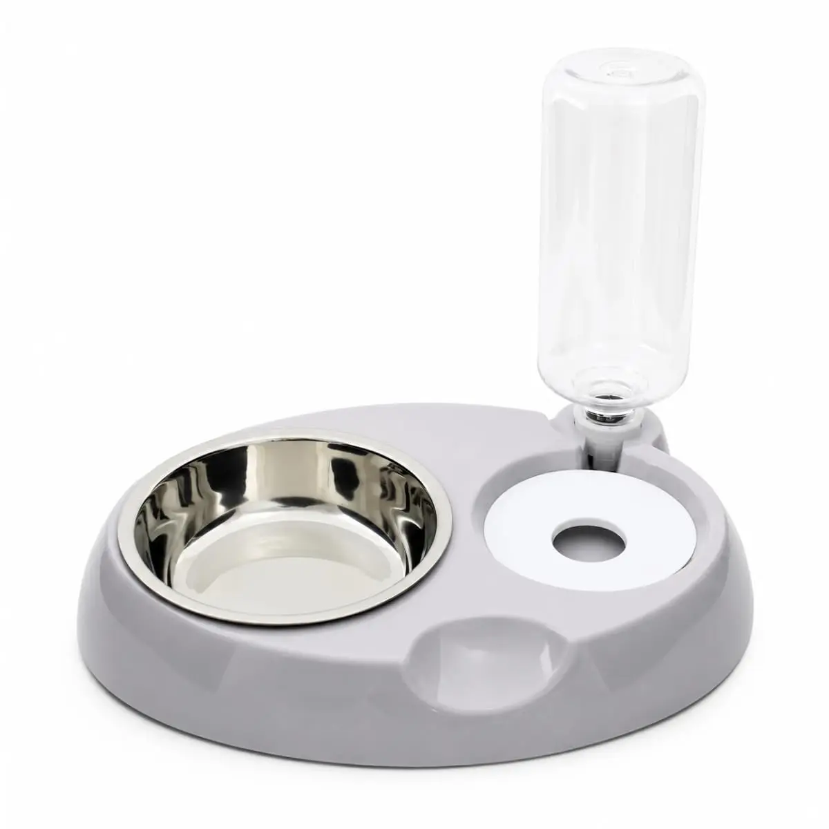 Comedouro e Bebedouro 2 em 1 para Cães e Gatos, Tigela em Aço Inox com Reservatório de Água, (CINZA)